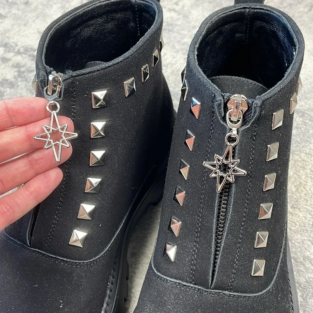 New Hidden Gems Rockstud Riot Combat Ankle Boots Black Goth Emo Sz 13